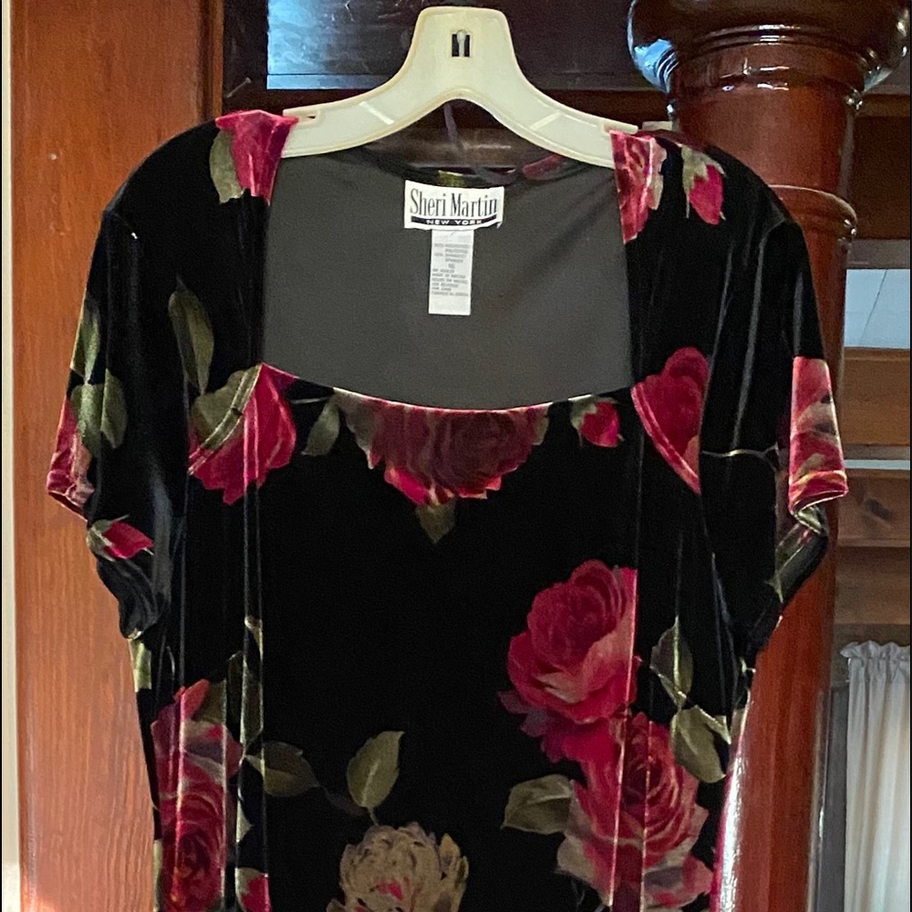 Sheri Martin Dress - Black Velvet with red roses.
